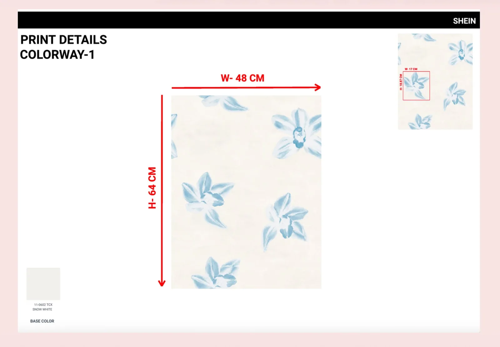 Print details for colourway one, with repeat size in centimetres