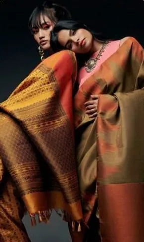 Two models in Banarasi silk saris